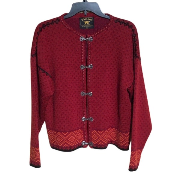 Volund - Women's Norwegian Red Cardigan Sweater - Picture 1 of 5